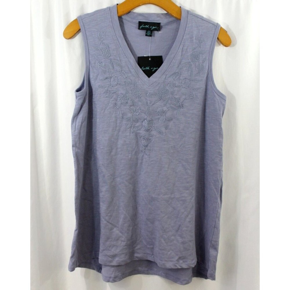NWT Faith & Zoe Womens Blue Purple Sleeveless Embroidered Cotton Top S